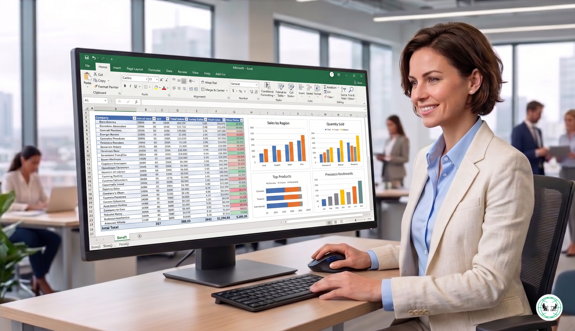 девушка в офисе работает в excel
