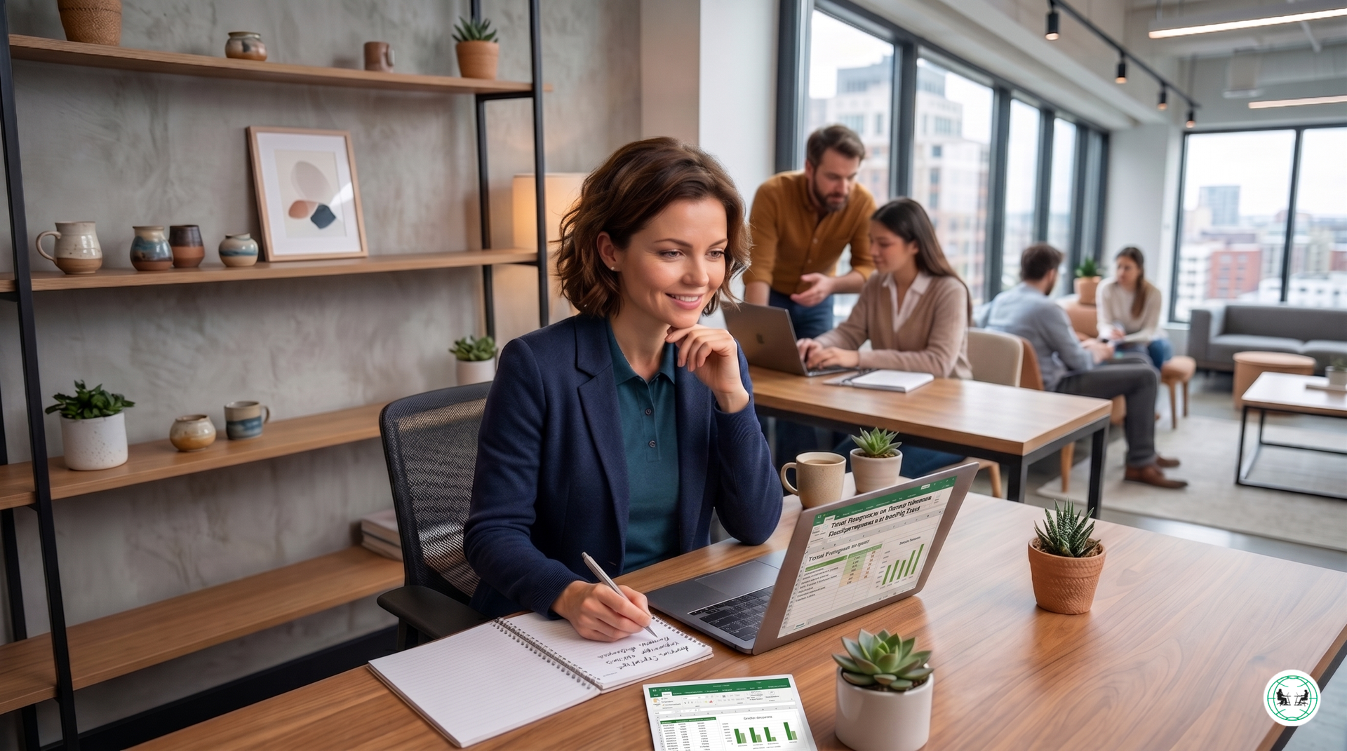 девушка в офисе проходит уроки по excel